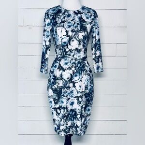 Another Story Women’s Blue & White Floral Long Sleeveeve Midi Dress Size XS